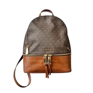 Michael Kors Rhea Medium Zip Backpack in Signature Logo & Croc-Embossed Print